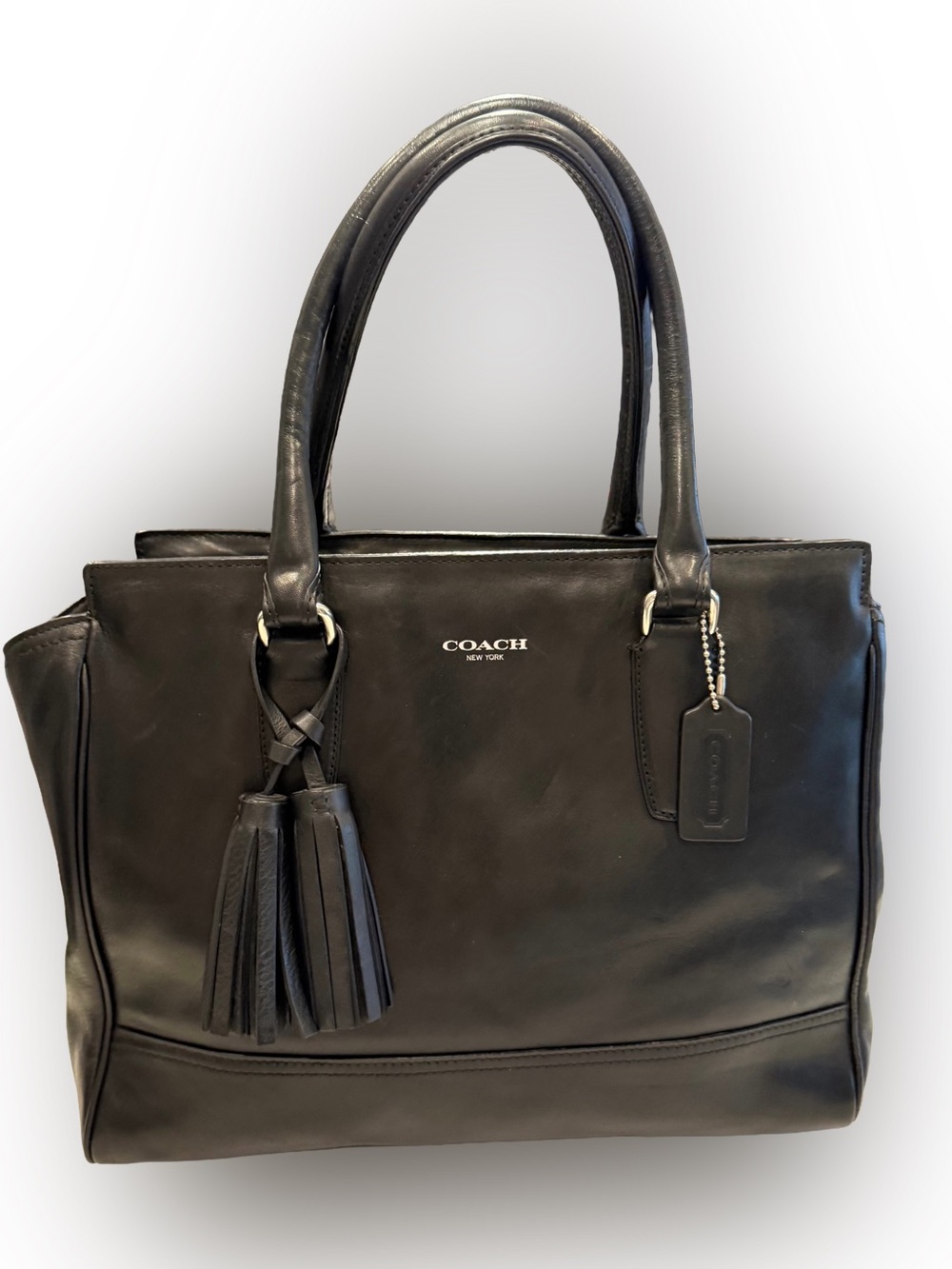 Coach Legacy Candice Black Leather Tote / Carry All Silver Hdwr Tassels Pristine